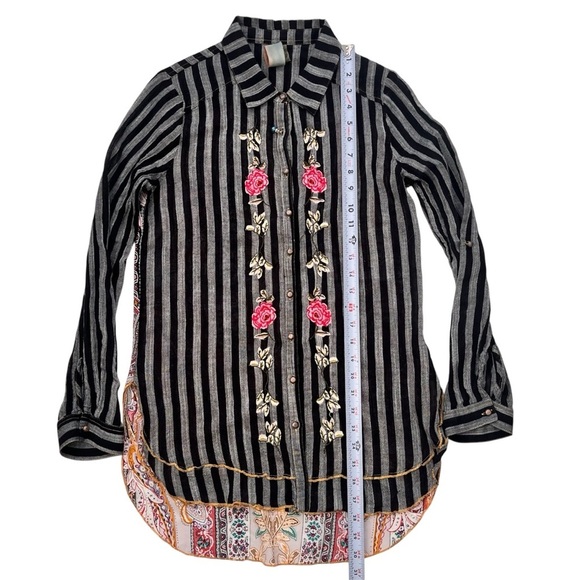 Aratta Silent Journey Anthro Stripe Floral Embroidered Top S High Low Tunic Boho - Picture 9 of 11